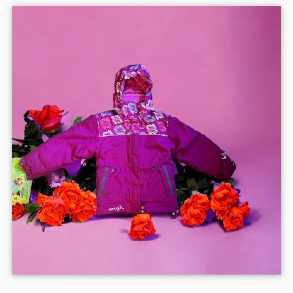 Girls Crush Fur fully lined winter jacket -pink -print- EUC shape Sz 1… - Picture 4 of 11